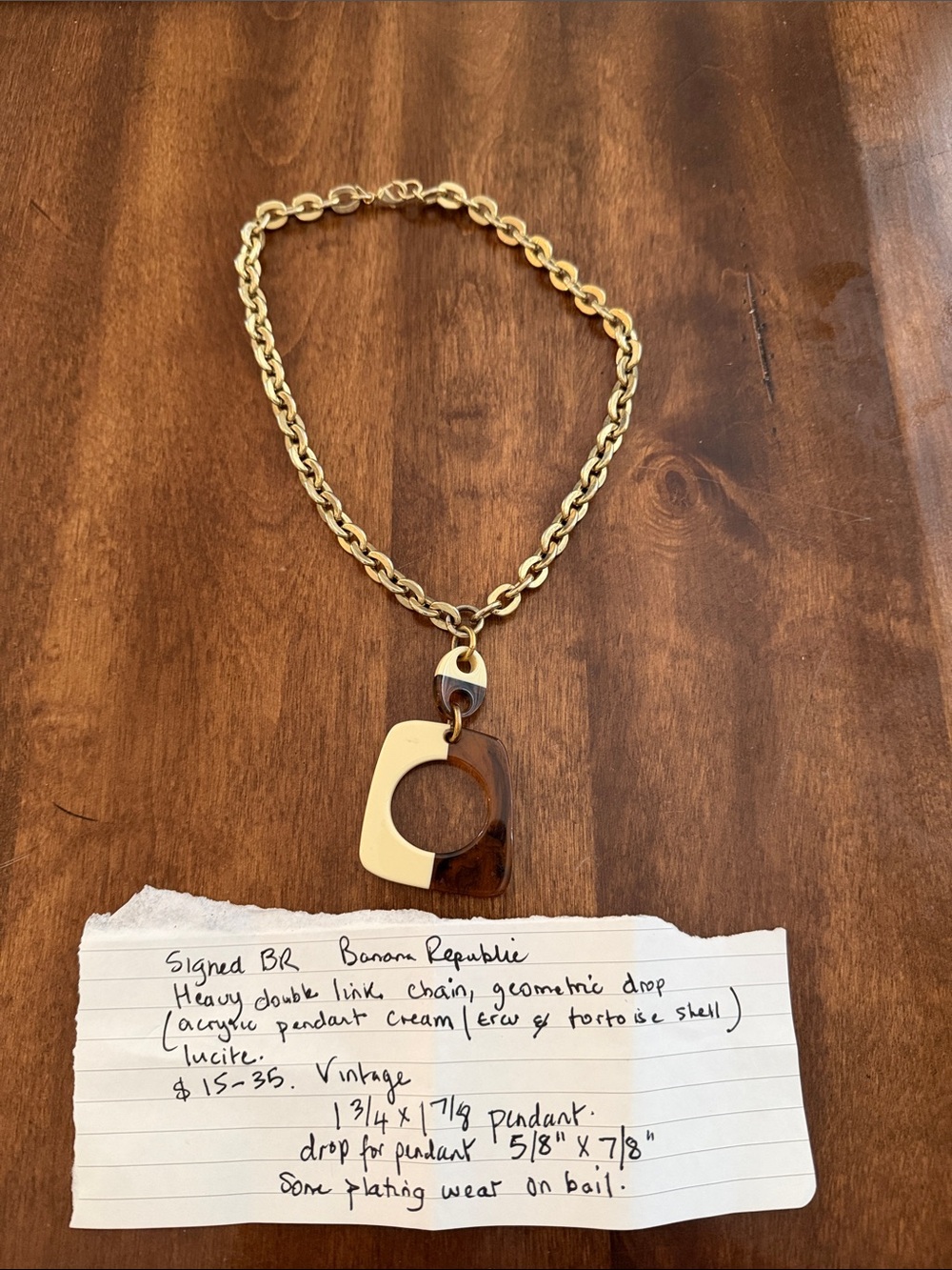 Banana Republic Gold Chain Necklace with Cream & Brown Tortoiseshell Pendant